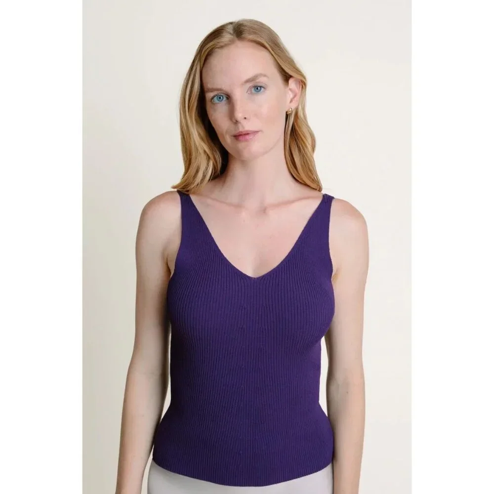 Kilte Collection The Katherine Rib Knit Tank Top size 3 L/XL Plum Purple Rayon - Picture 7 of 11